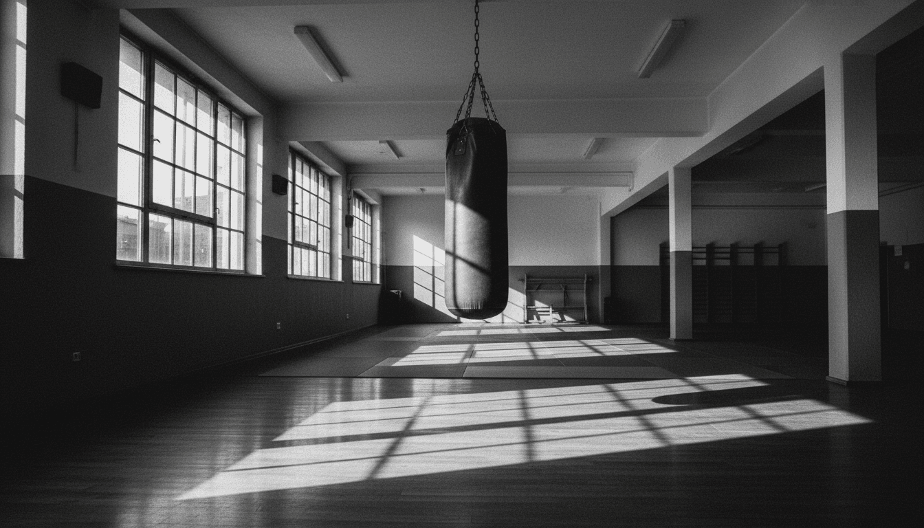 Leeres Kampfsporttraining mit Licht von einem großen Fenster, Würzburg