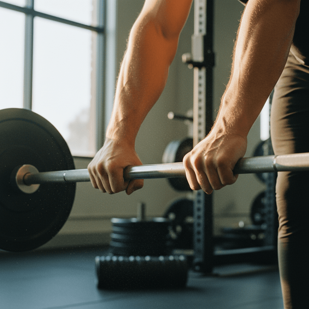 Person with hands wrapped in boxing straps standing in a raw training space with natural light